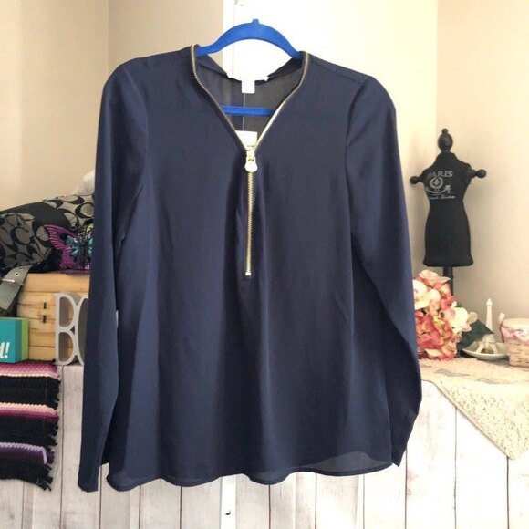 MICHAEL Michael Kors sz M True Navy Sheer Zip Blouse NWT - Picture 1 of 9